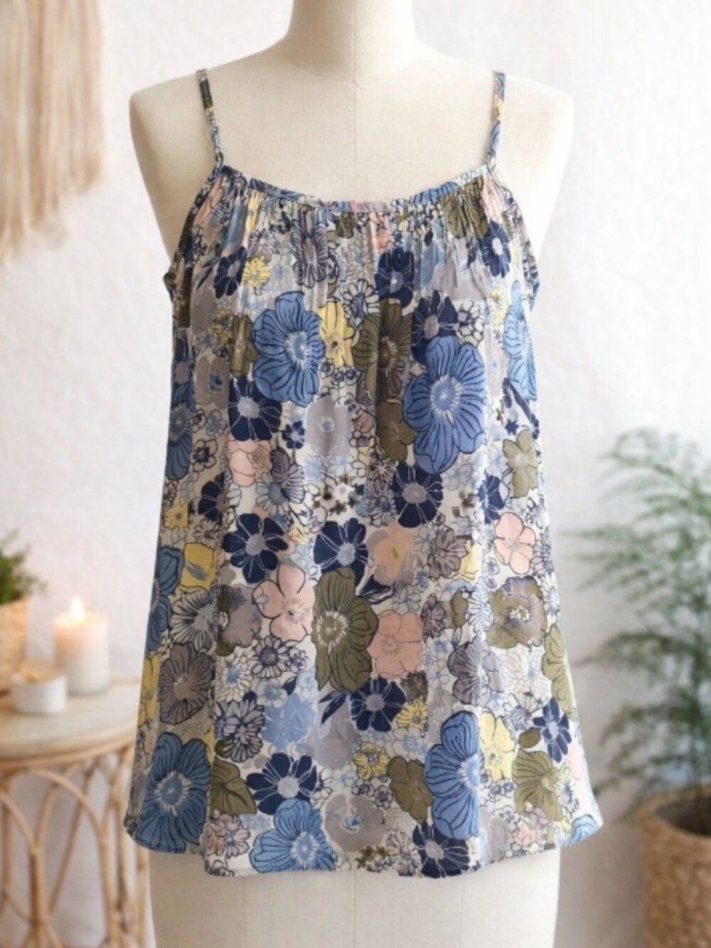 LOFT Floral Spaghetti Strap Tank in Blue Multi